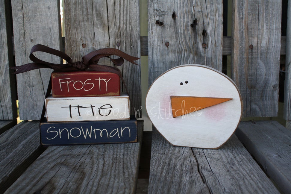 Primitive "Snowman/Snowball" AND "Frosty the Snowman" Wood block set christmas winter snowman primitive gift home seasonal decor