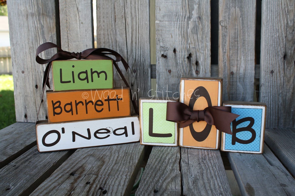 Personalized Name Wood Stacker block set wedding family nursery baby kids room birthday gift home decor primitive personalized block set