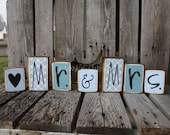 7  piece Personalized Wedding MR and MRS Name Wood Block Set . . . great for wedding home decor primitive gift personalized wood sign