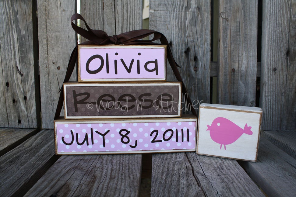 Personalized Name Stacker Baby boy girl birth family blocks wood custom nursery gift shower wedding . . . great gift or for yourself