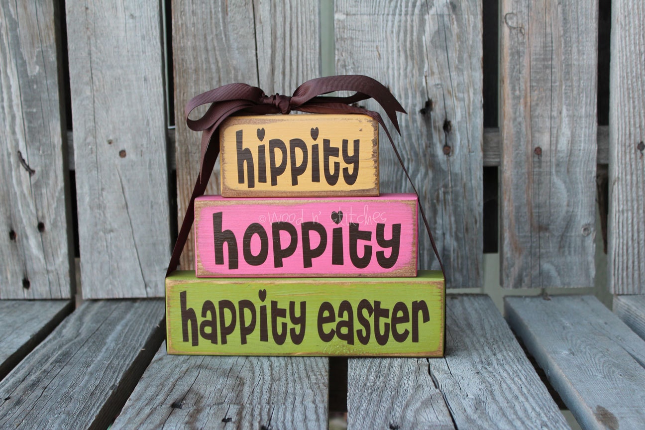 Easter Wood Block Stacker spring holiday seasonal home decor easter egg bunny gift personalized family