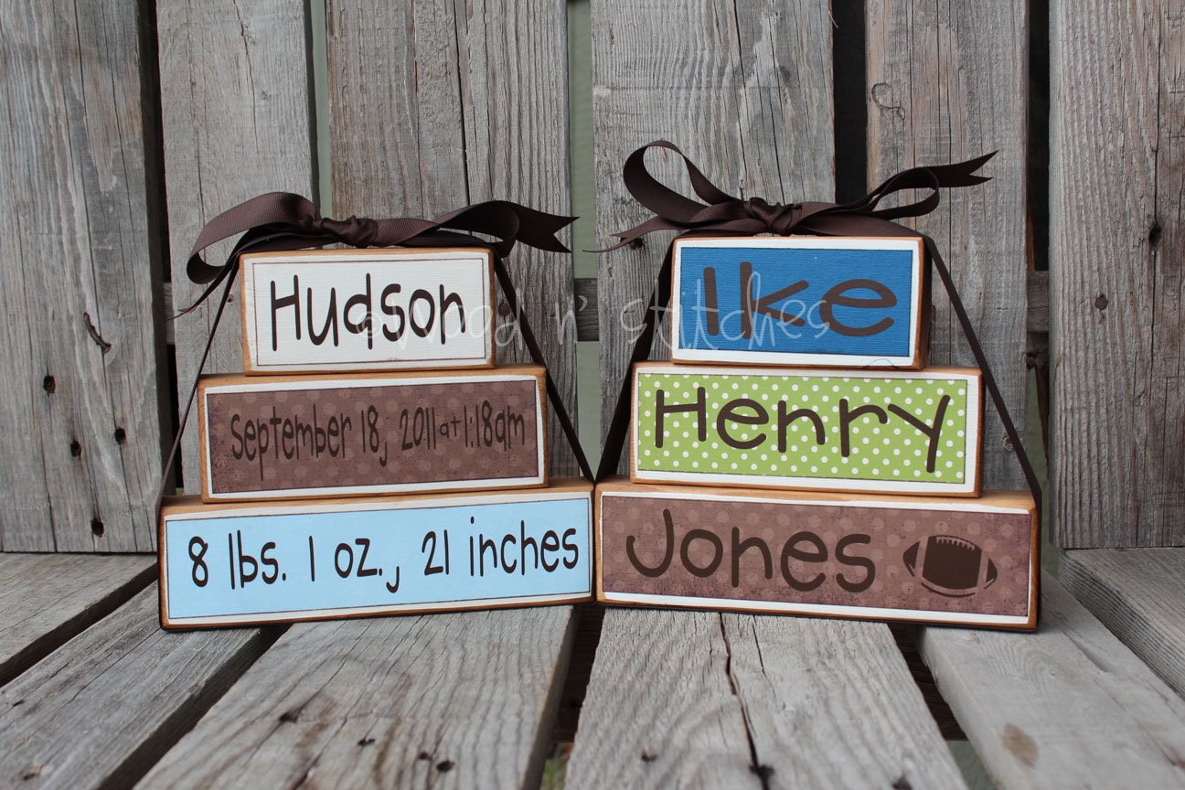 Personalized Name Date kids baby girl boy birth announcement Wood Stacker block set wedding family nursery y kids room  gift