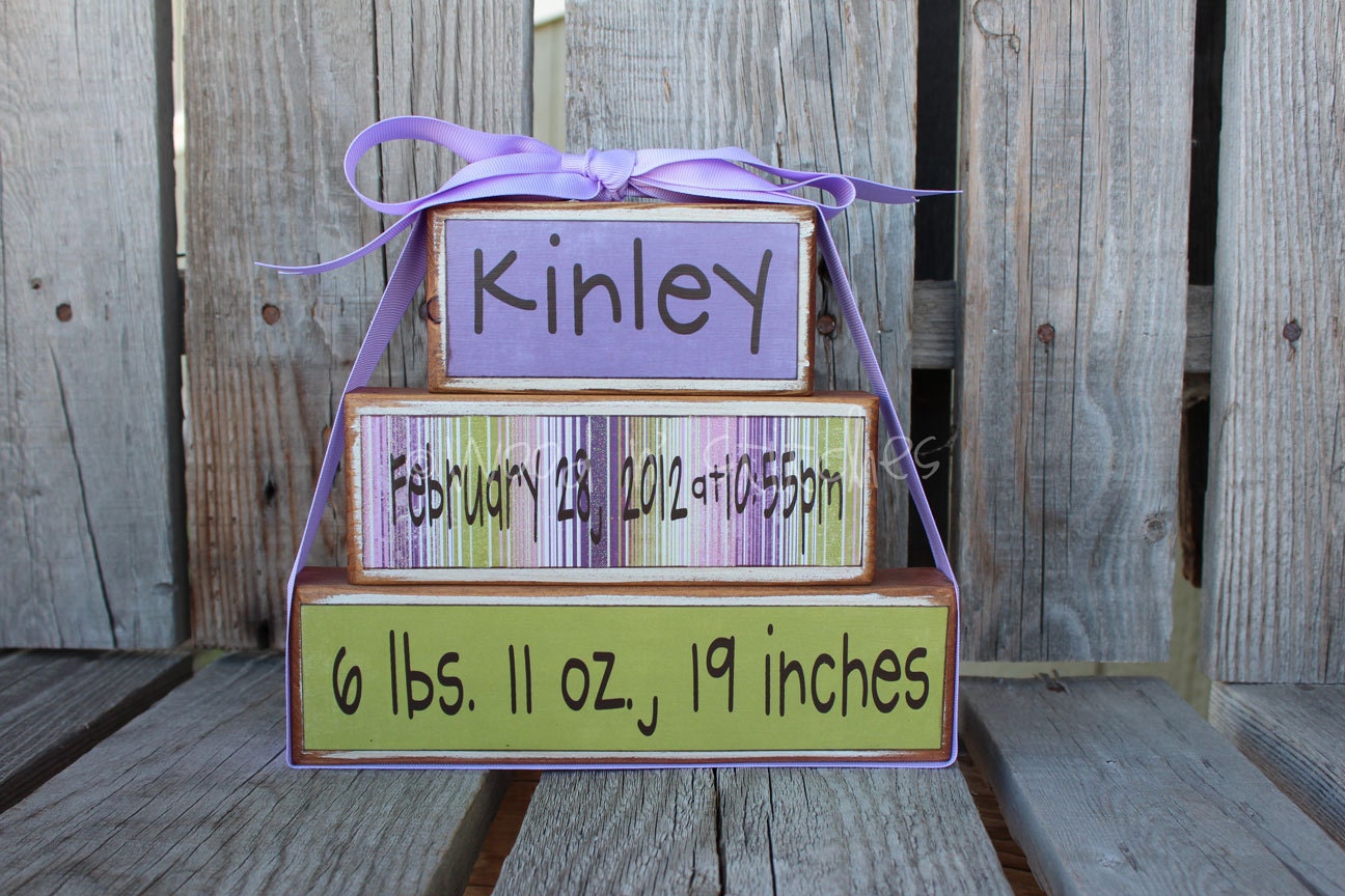 Personalized Name Date kids baby girl boy birth announcement Wood Stacker block set wedding family nursery y kids room  gift