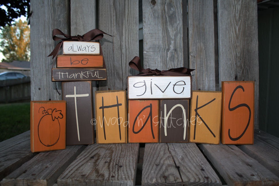 Give Thanks wood block primitive set . . .  fall autumn thanksgiving seasonal decor wood block set