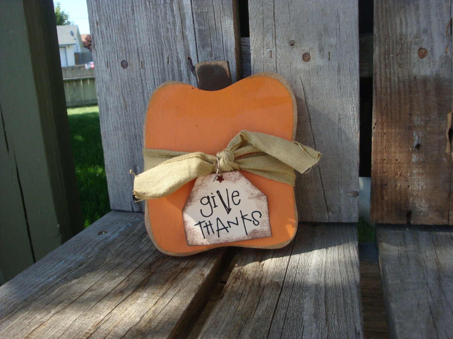 Primitive wood pumpkin (small) - country fall autumn halloween wood block gift thanksgiving