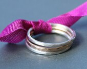 3 Mixed Metals Stacking Rings -  Argentium Sterling Silver and Gold-Filled Hammered Bands