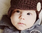 Baby Boy Hat, Baby Newsboy Cap, Crochet Baby Hat with Button, Baby Boy Clothes, Brown, Tan, Cotton, 3 to 6 Months