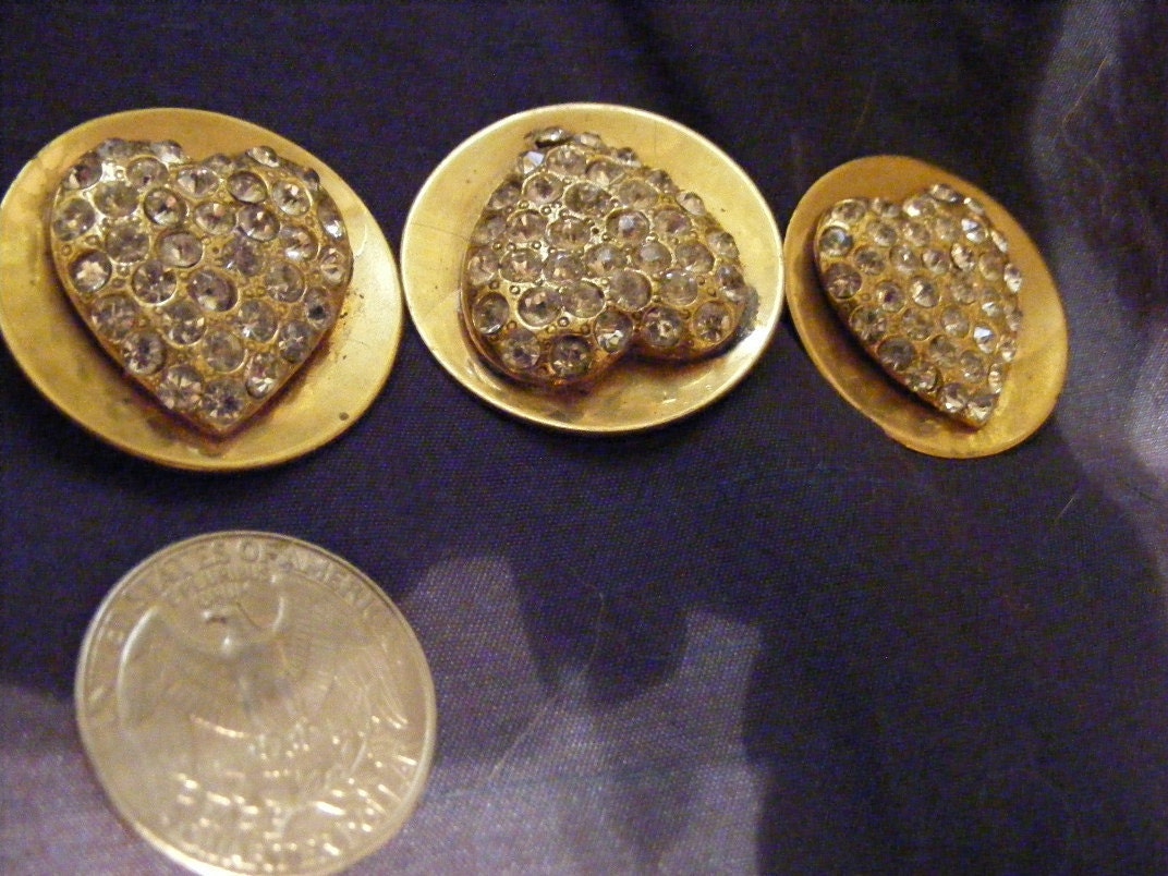 Vintage rhinestone heart buttons