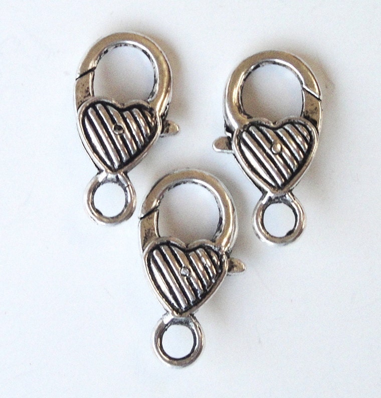 Silver Heart Shaped  Large Lobster Clasp (4)  Pieces