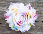 Multicolored Polka Dot - White, Aqua, Orange, Pink, Yellow, and Green Shabby Chic Chiffon Flower Hair Clip... Free Shipping Promo