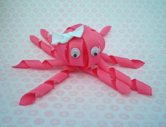 Hot Pink Octopus Ribbon Sculpture Hair Clip... Free Shipping Promo