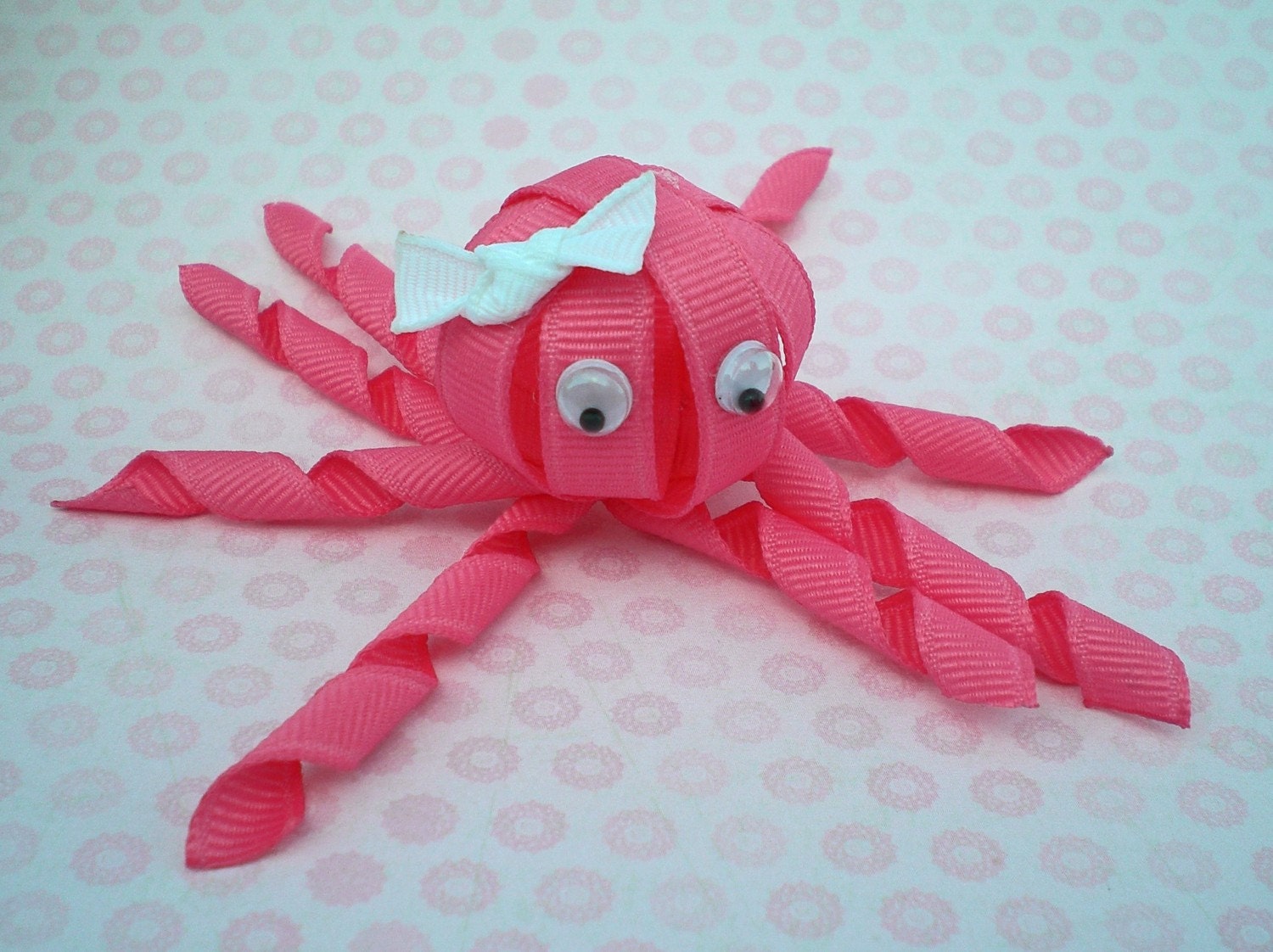 Hot Pink Octopus Ribbon Sculpture Hair Clip... Free Shipping Promo