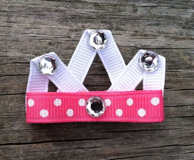 Pink and White Polka Dotted Princess Crown Ribbon Sculpture Hair Clip - Girls Hair Accessories... Free Shipping Promo