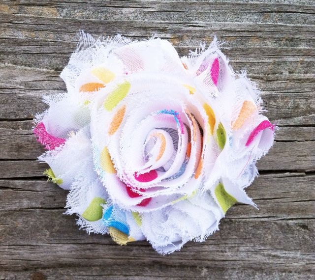 Multicolored Polka Dot - White, Aqua, Orange, Pink, Yellow, and Green Shabby Chic Chiffon Flower Hair Clip... Free Shipping Promo