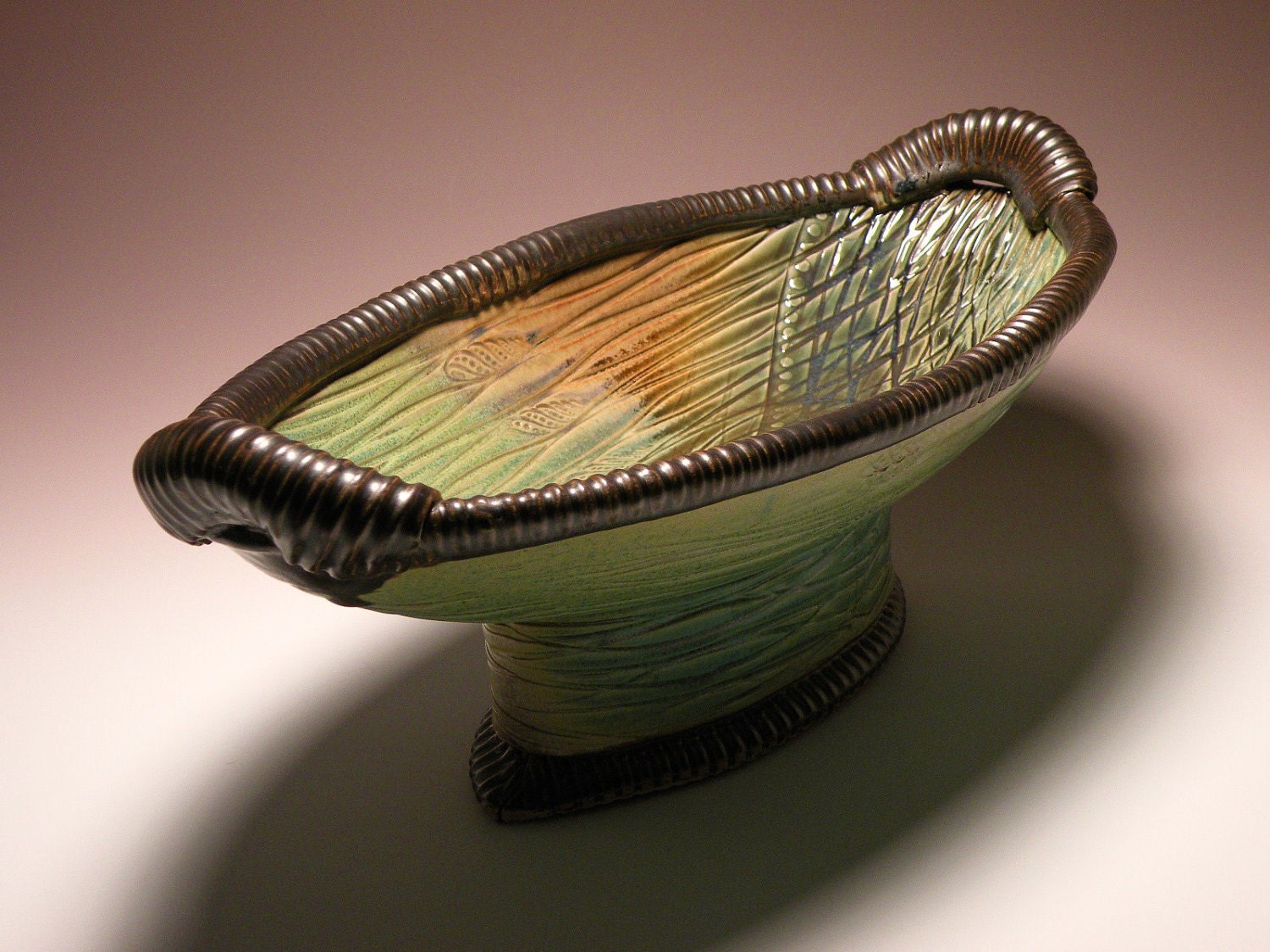 Handmade Green Oval Serving Bowl