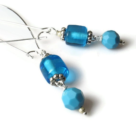 Turquoise Earrings, Bead Dangle Earrings