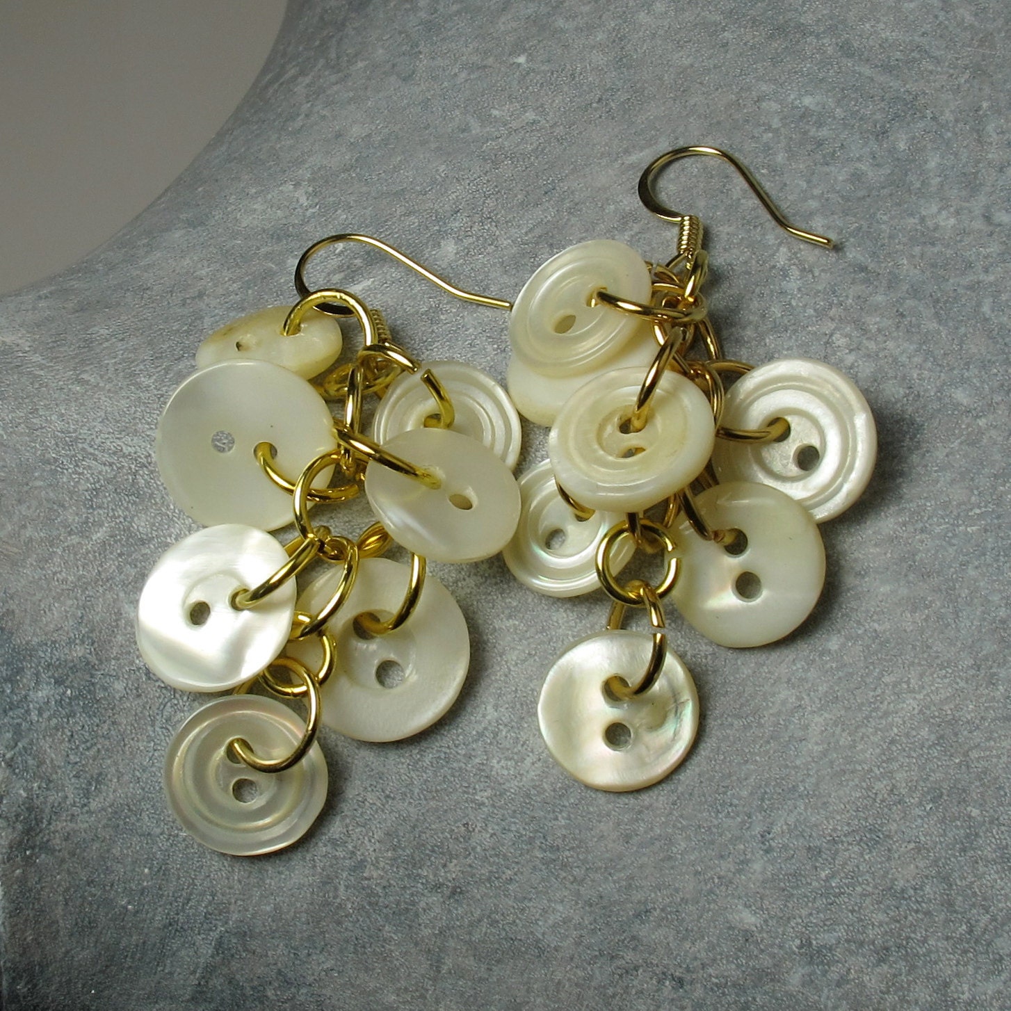 Mother of Pearl Earrings, Repurposed Jewelry, Button Earrings