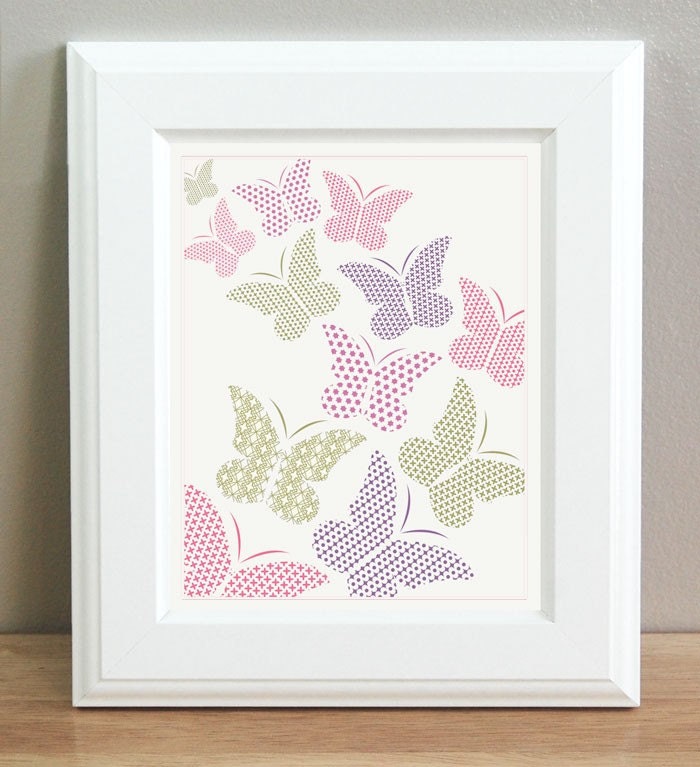 Nursery Art - 'All Aflutter' Butterfly Print - CUSTOM COLORS - 11x14