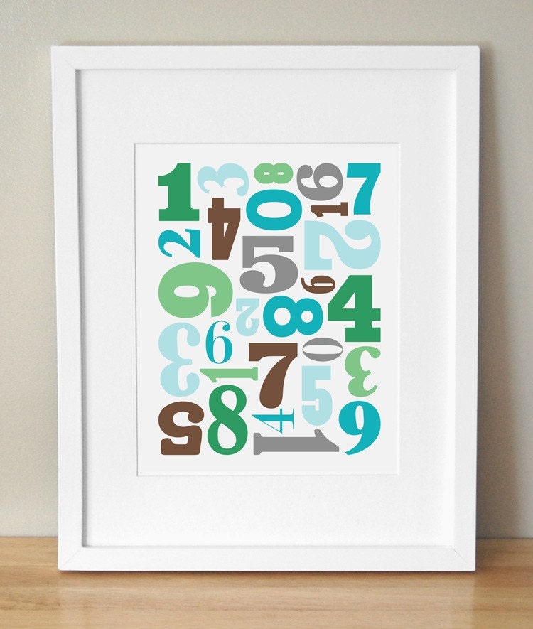 Numbers Nursery Art - CUSTOM COLORS 11x14 - 'Number Jumble'