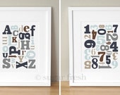 Alphabet & Numbers Nursery Art Prints - CUSTOM COLORS - 2 11x14's