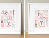 Alphabet & Numbers Nursery Art Prints - CUSTOM COLORS - (2) 11x14's