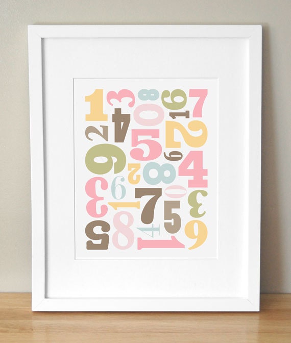 Numbers Nursery Art - CUSTOM COLORS 8x10 - 'Number Jumble'