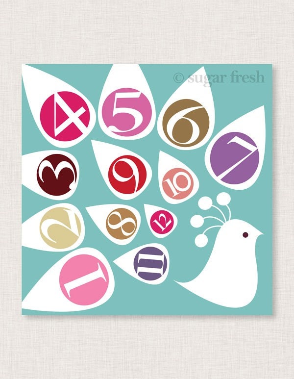 Numbers Nursery Art - 'The Counting Peacock' 10x10 Numbers Print