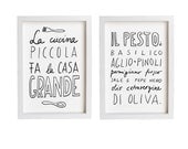 Italy PESTO and LA CUCINA Print Set 11"x15", Hand-lettered typography art italian kitchen italy quote - archival fine art giclée prints