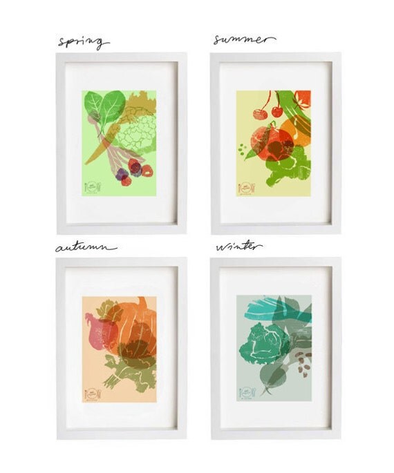 Art for kitchen Eat Seasonal Print Set / 4 Seasons wall decor - Set of 4 prints - fine art giclee prints