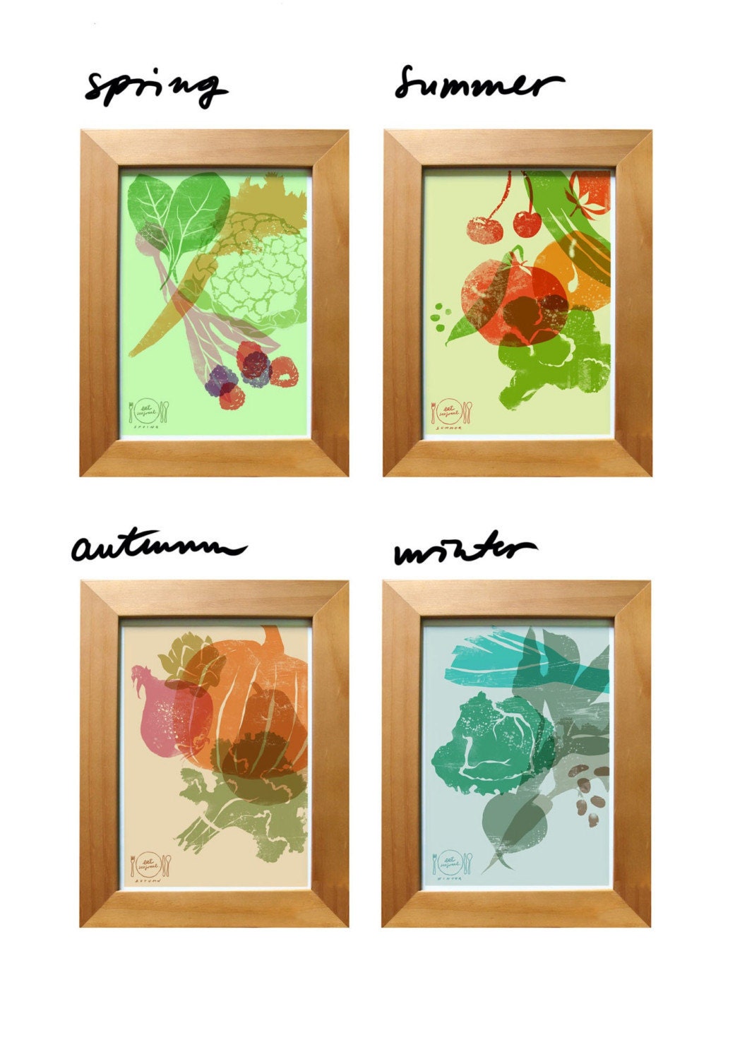Art for kitchen Eat Seasonal Print Set / 4 Seasons wall decor - Set of 4 prints - fine art giclee prints