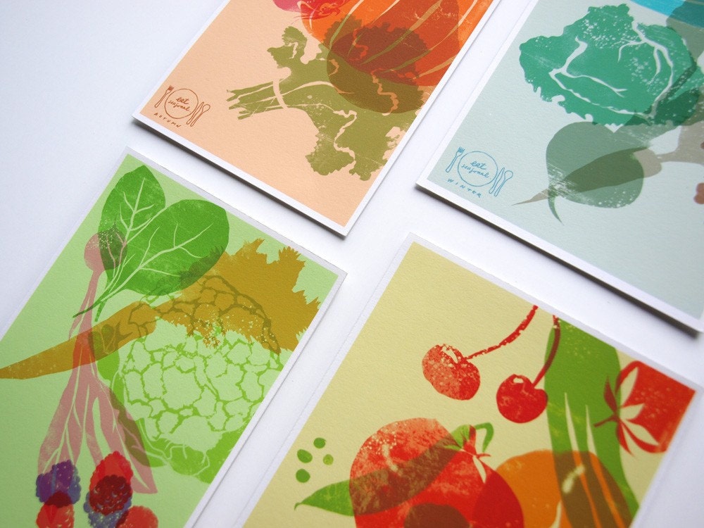 Art for kitchen Eat Seasonal Print Set / 4 Seasons wall decor - Set of 4 prints - fine art giclee prints