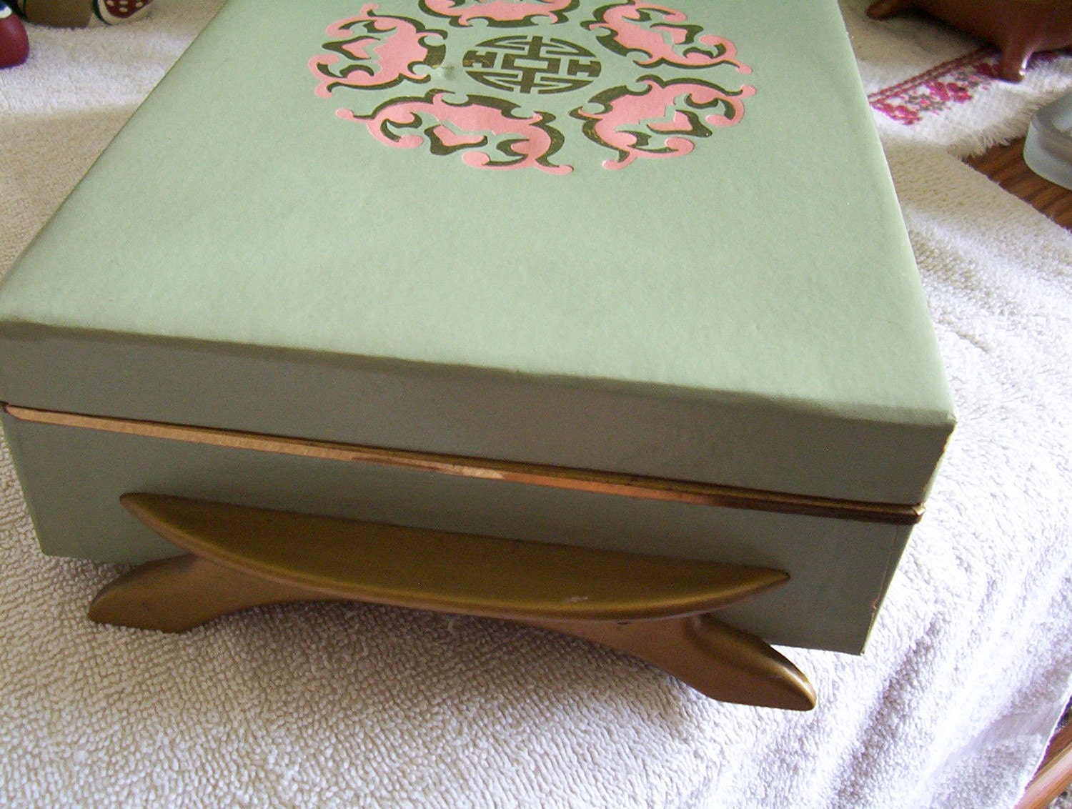 Antique JewelryBox//Footed Handles// Rare