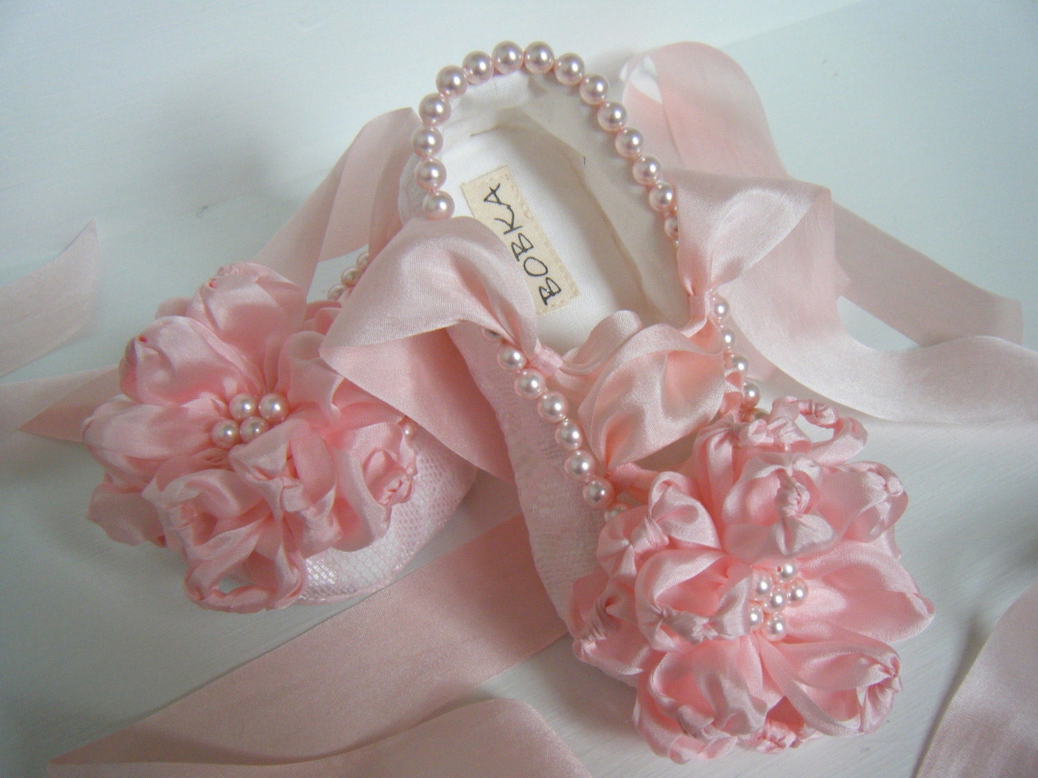 Pink Ballet Flats, Toddler Shoes, Girl Shoes, Pearls, 'Blossom', Ballet Shoes, Bobka Shoes by BobkaBaby