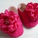 Organic Baby Shoes, Toddler Flats, Lipstick Pink, Silk Flower, Hemp Linen, Bobka Shoes by BobkaBaby
