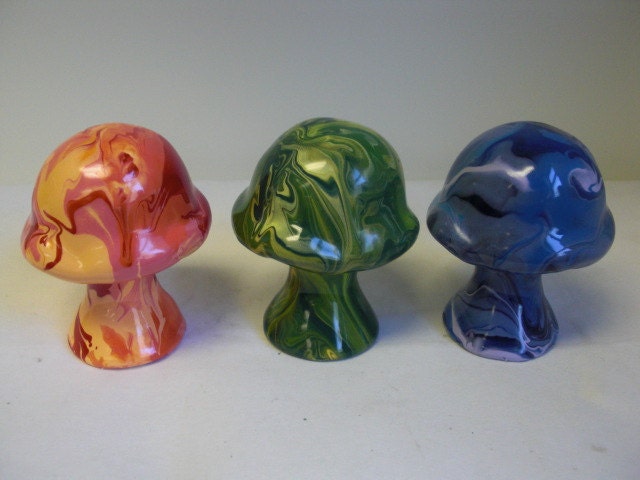 Set of 3 Tie Dye Swirled Ceramic Mushroom Shelf Sitters