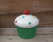 Bright Ivy Green Ceramic Cupcake Cookie Jar - Medium - Ready to Ship