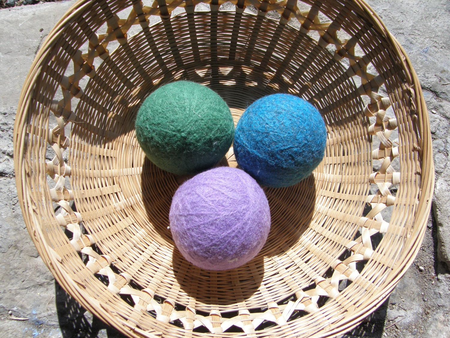 Large Wool Dryer Balls--3--Blue/Green/Purple--Wool Core