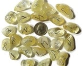 Reg Citrine Quartz Rune Set Hand Carved Elder Futhark With Manual & Pouch