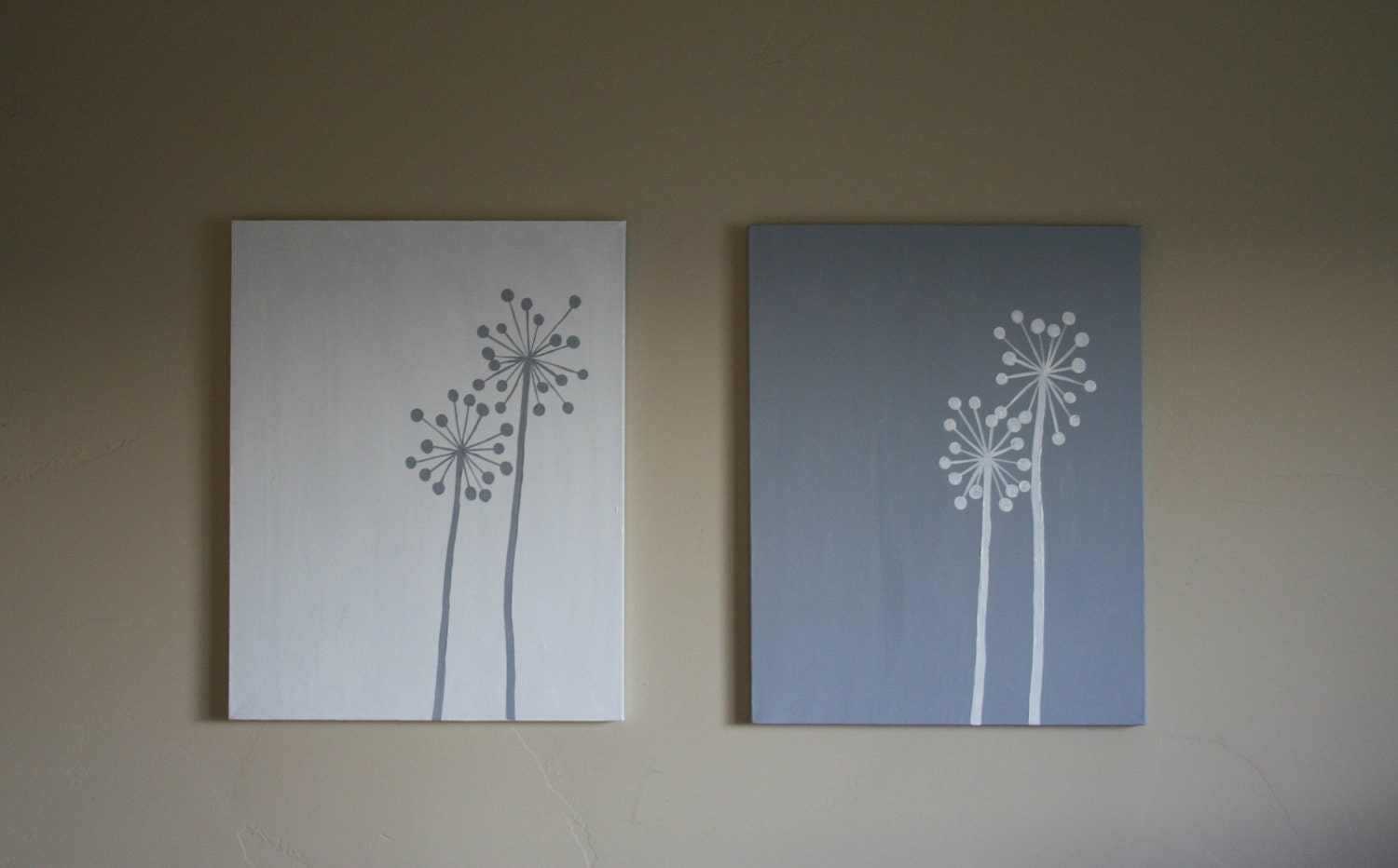 Inverse Dandelion Paintings - Steel Blue and White