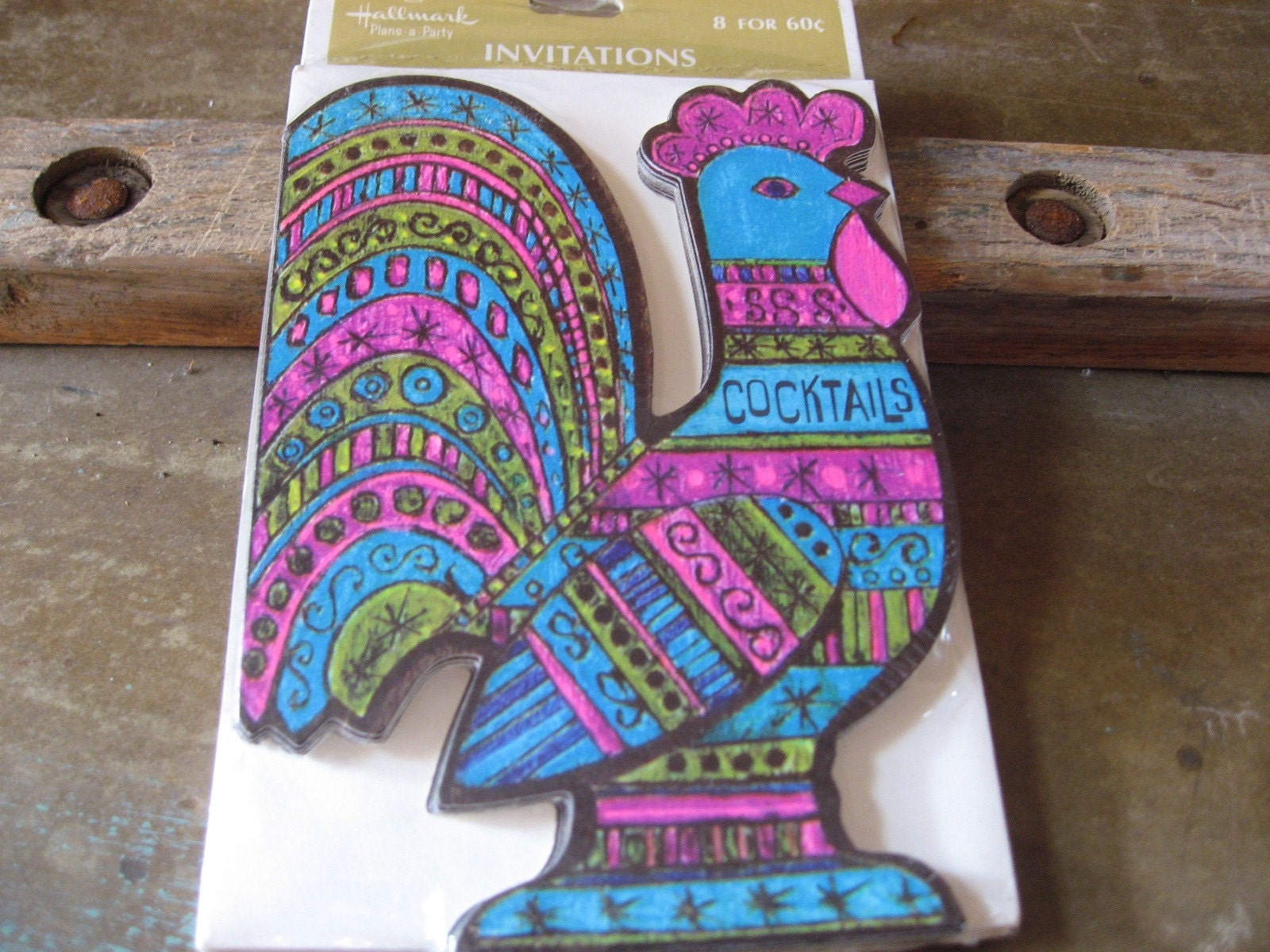 Vintage 60s 70s Retro Rooster Cocktail Invitations