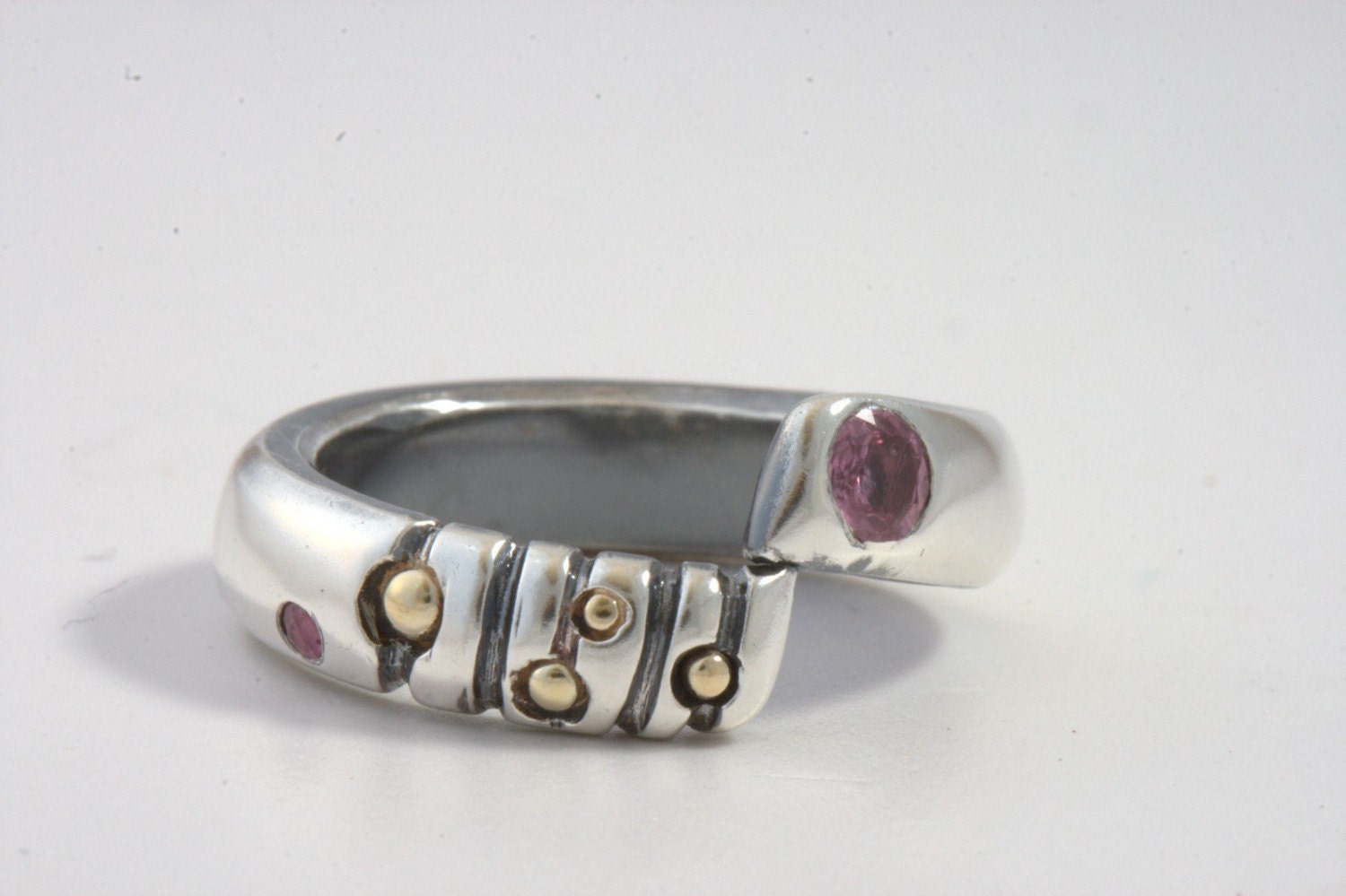 Ring Size 7-7.5 - Sterling Silver, 18k Gold, Ruby, Handmade From Israel