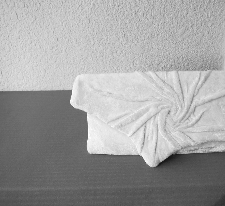 White Clutch ..Velvet plush Clutch Bag ..Unique handmade..Bridal Bag