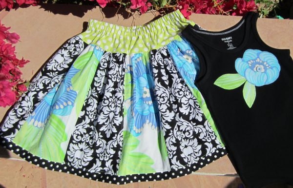 Boutique Custom Strip Work Skirt Applique Tank Summer Girls RTS Size 7 8