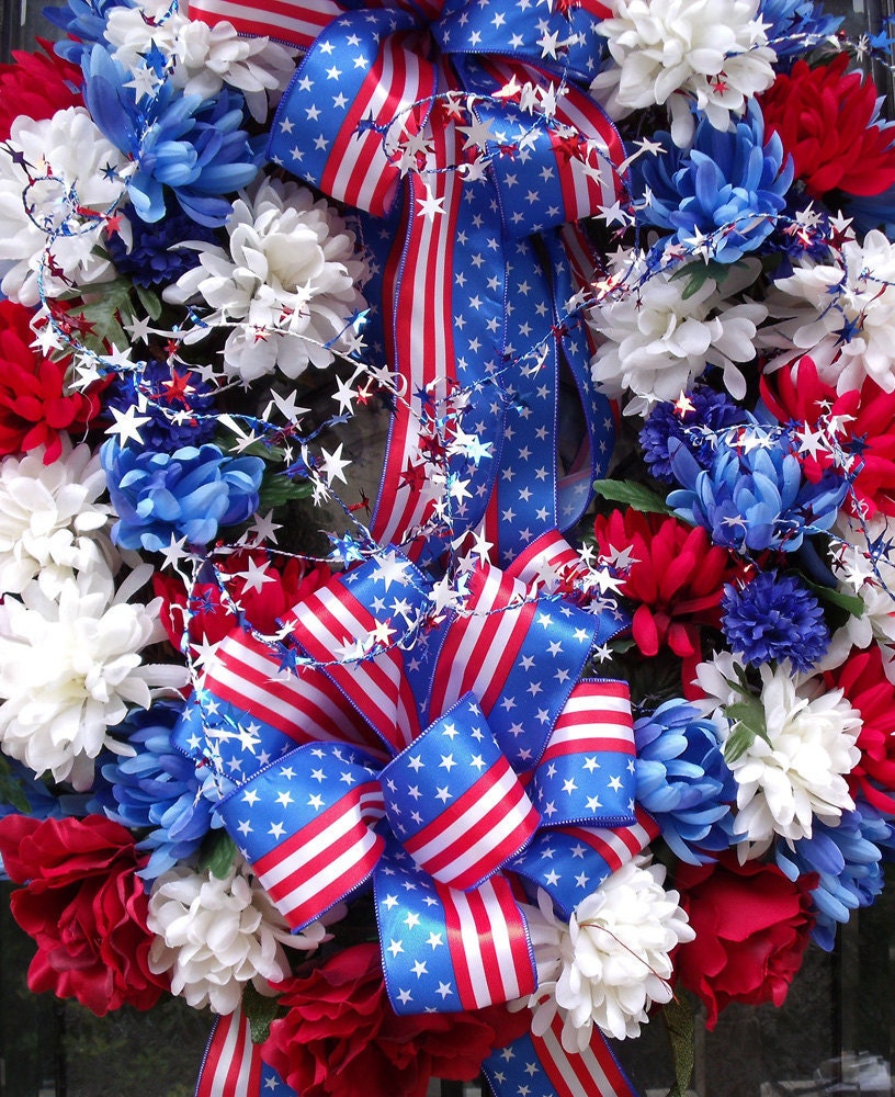 Memorial Day Wreath Patriotic Wreath Spring Wreaths Floral Door 4th of July Decoration