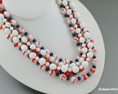 Mad Men Necklace Glass Bead Multi Strand Patriotic
