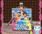 Custom Personalized Name Initial or Monogram Disney Princess Scarbble Tile Pendant 244