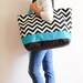 Extra Large Beach Bag // Tote in Black and Cream Chevron