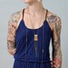 Geometric Brass Rectangle Necklace With Vintage Bullet Charms 1A04