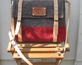 Swiss Army iPad Messenger  Bag- Cross Body Travel Bag-Wool-Leather-Personalized-Taupe-Gray-Red stripe