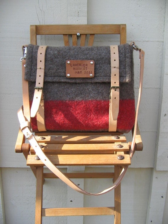 Swiss Army iPad Messenger Bag- Cross Body Travel Bag-Wool-Leather-Personalized-Taupe-Gray-Red stripe